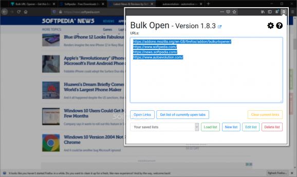 Bulk URL Opener for Firefox screenshot