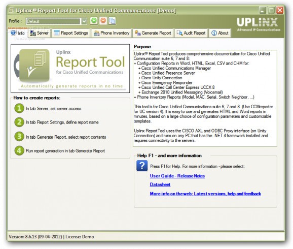 Report Tool for Cisco Unified Comms screenshot