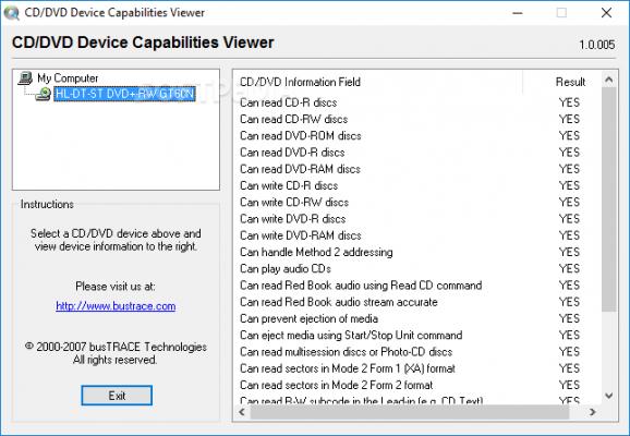 CD / DVD Capabilities Viewer screenshot