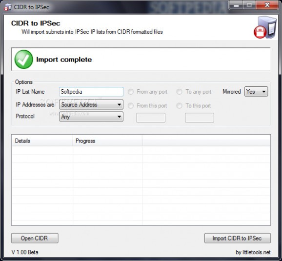 CIDR to IPSec screenshot