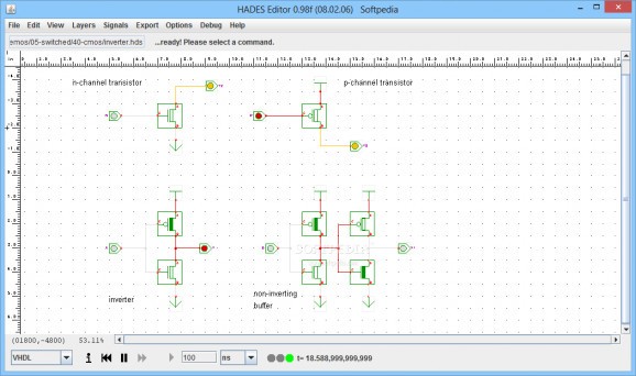 CMOS transistors, inverter and buffer screenshot