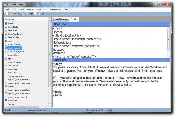 CSS HTML Notepad screenshot