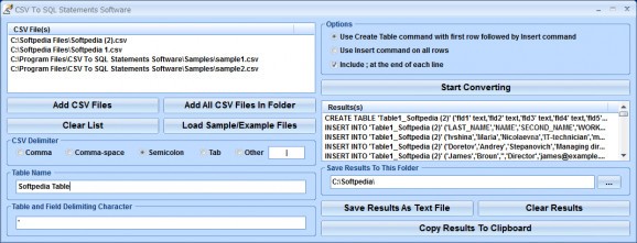 CSV To SQL Statements Software screenshot