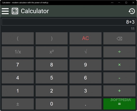 Calculator with math.js screenshot