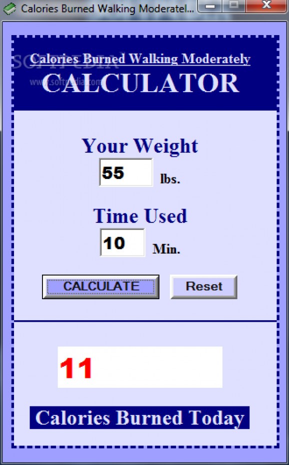 Calories Burned Walking Moderately Calculator screenshot