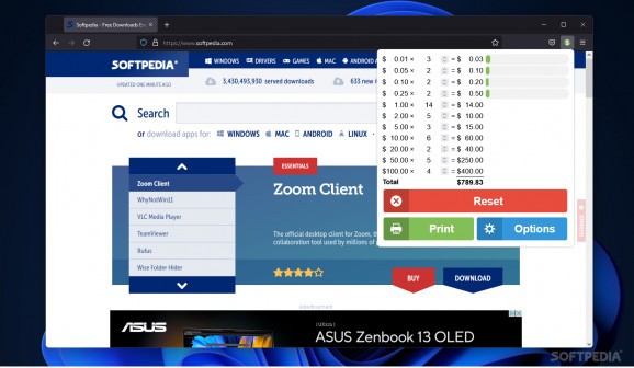 Cash Counter for Firefox screenshot
