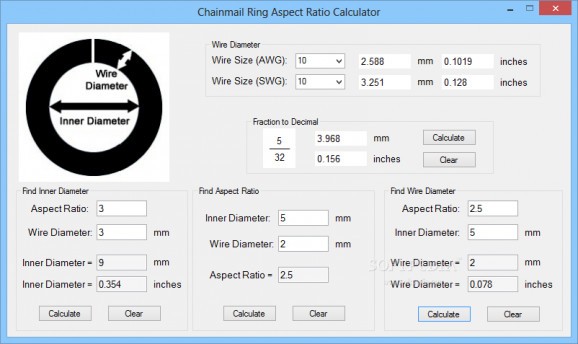 Chainmail Ring Aspect Ratio Calculator screenshot