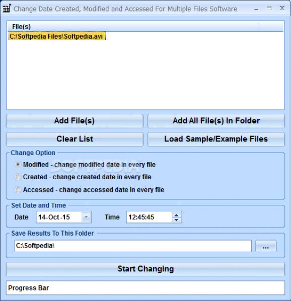 Change Date Created, Modified and Accessed For Multiple Files Software screenshot