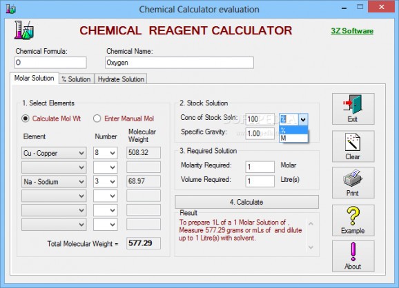 Chemical Reagent Calculator screenshot