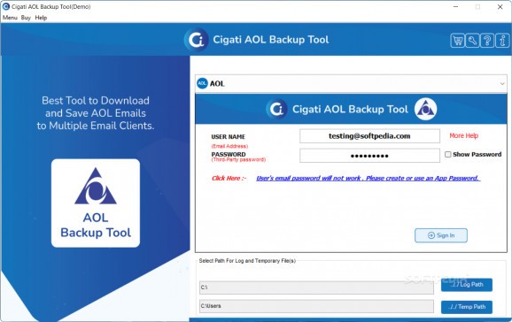 Cigati AOL Backup Tool screenshot