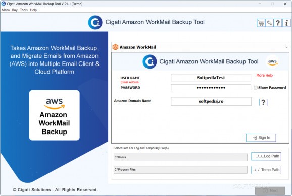 Cigati Amazon WorkMail Backup Tool screenshot