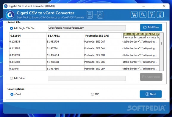 Cigati CSV to vCard Converter screenshot