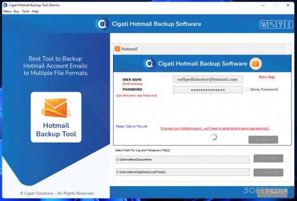 Cigati Hotmail Backup Tool screenshot