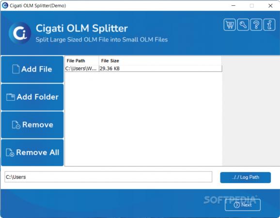 Cigati OLM Splitter Tool screenshot