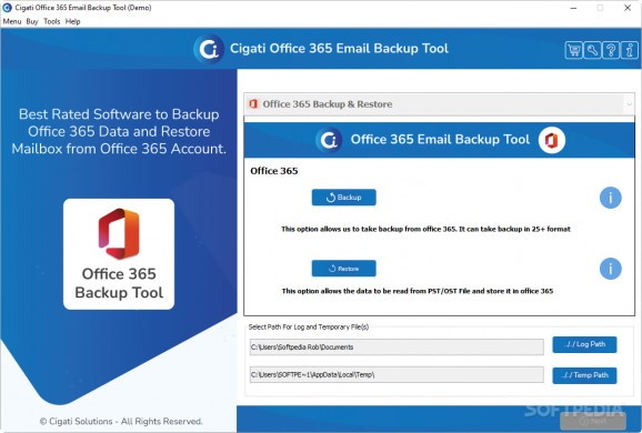 Cigati Office 365 Email Backup Tool screenshot