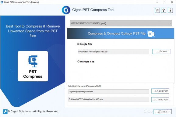 Cigati PST Compress Tool screenshot