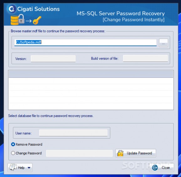 Cigati SQL Server Password Recovery screenshot