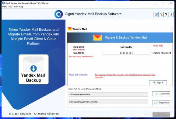 Cigati Yandex Mail Backup Software screenshot