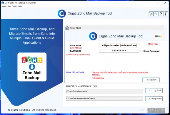 Cigati Zoho Mail Backup Tool screenshot