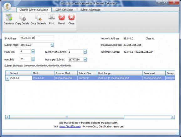 CiscoKits-CertificationKits IP Subnet Calculator screenshot