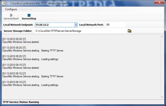 CiscoKits/CertificationKits TFTP Service Console screenshot