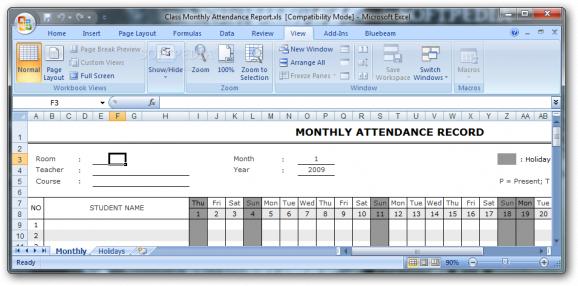 Class Monthly Attendance Report screenshot