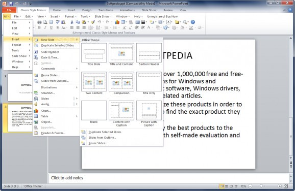 Classic Style Menus and Toolbars for PowerPoint 2007 screenshot