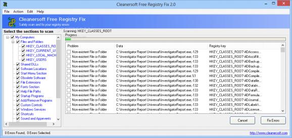 Cleanersoft Free Registry Fix screenshot