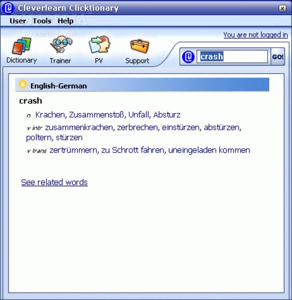 Clicktionary English-German-English screenshot