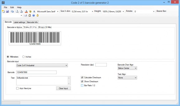 Code 2 of 5 barcode generator screenshot