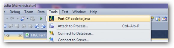 CodePorting C#2Java Visual Studio Addin screenshot