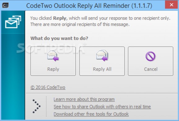 CodeTwo Outlook Reply All Reminder screenshot