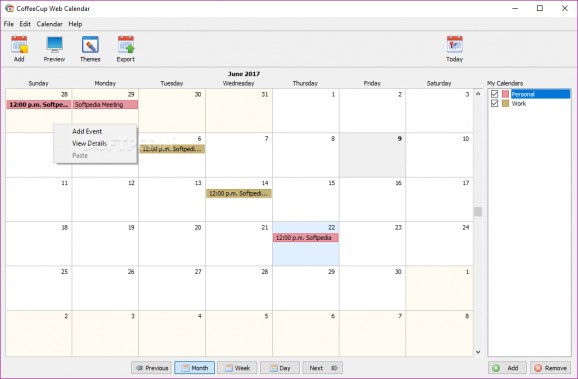 CoffeeCup Web Calendar screenshot