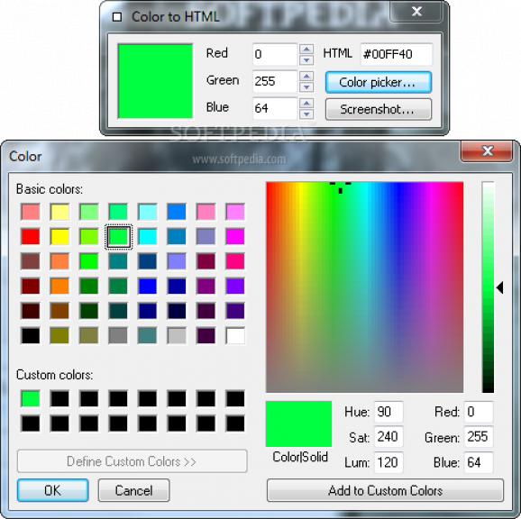 Color to HTML screenshot
