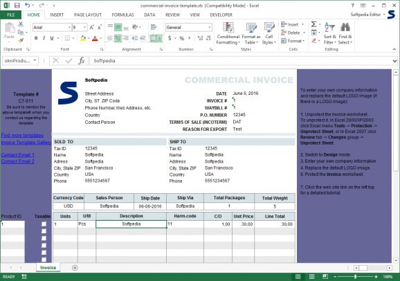 Commercial Invoice Template screenshot