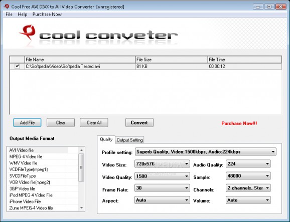 Cool Free AVI DIVX to All Video Converter screenshot
