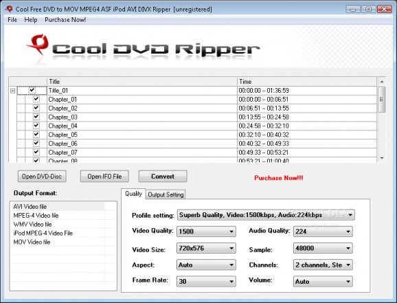 Cool Free DVD to MOV MPEG4 ASF iPod AVI DIVX Ripper screenshot