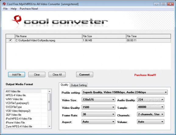 Cool Free Mp4 MPEG to All Video Converter screenshot