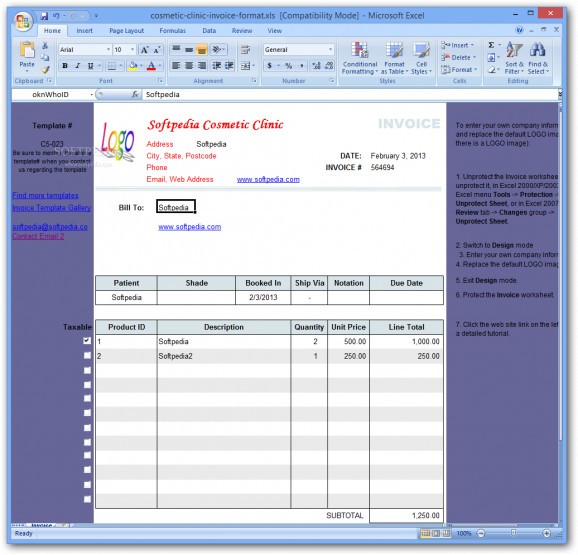 Cosmetic Clinic Invoice Format screenshot