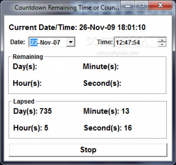 Countdown Remaining Time or Count Elapsed Time Software screenshot