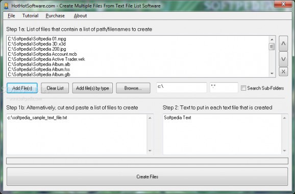 Create Multiple Files From Text File List Software screenshot