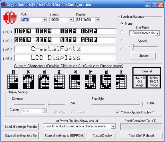 Crystalfontz 632/634 Boot Screen Configuration screenshot