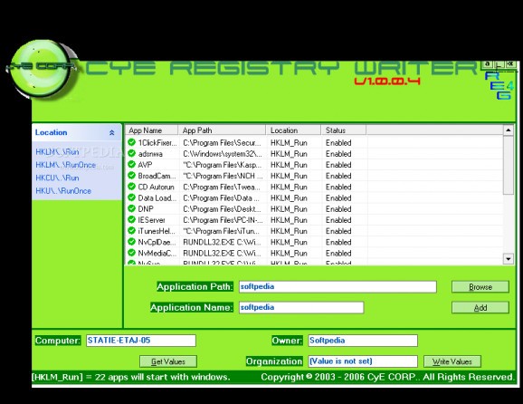 CyE Registry Writer screenshot