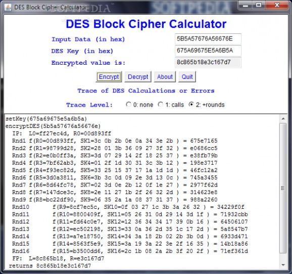 DES Block Chiper Calculator screenshot