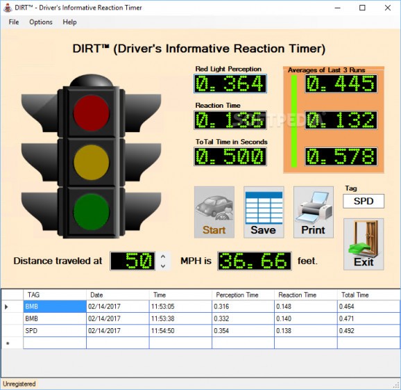 DIRT - Driver’s Informative Reaction Timer screenshot