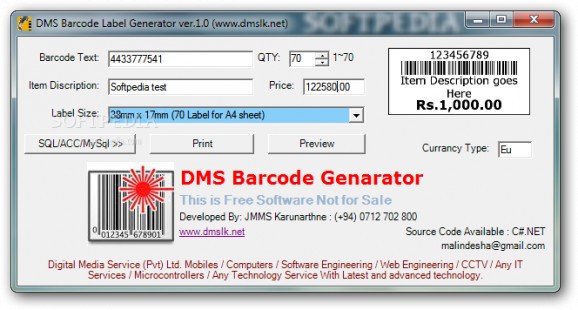 DMS Barcode Label Generator screenshot