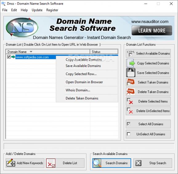 Dnss Domain Name Search Software screenshot