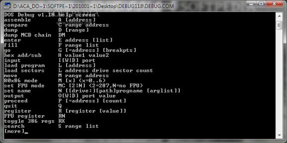 Enhanced DEBUG (formally DOS Debug) screenshot