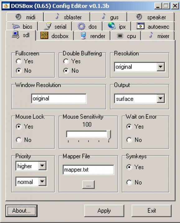 DOSBox (0.65) Config Editor screenshot