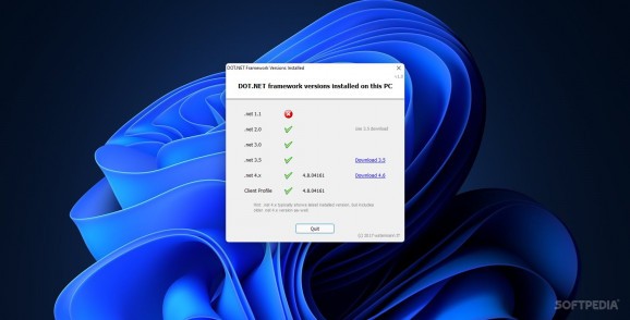 DOT.NET Framework Versions Installed screenshot